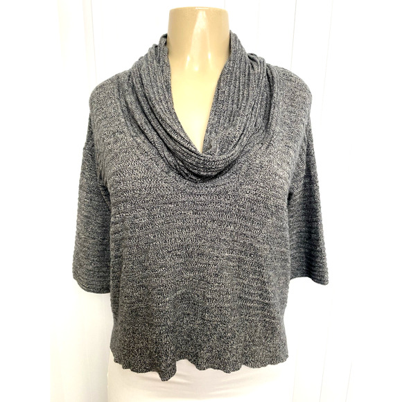 TSE Cowl Neck Top Sweater Cashmere Silk Gray Draped 3/4 Sleeve Knit Stretch XS - Picture 2 of 8